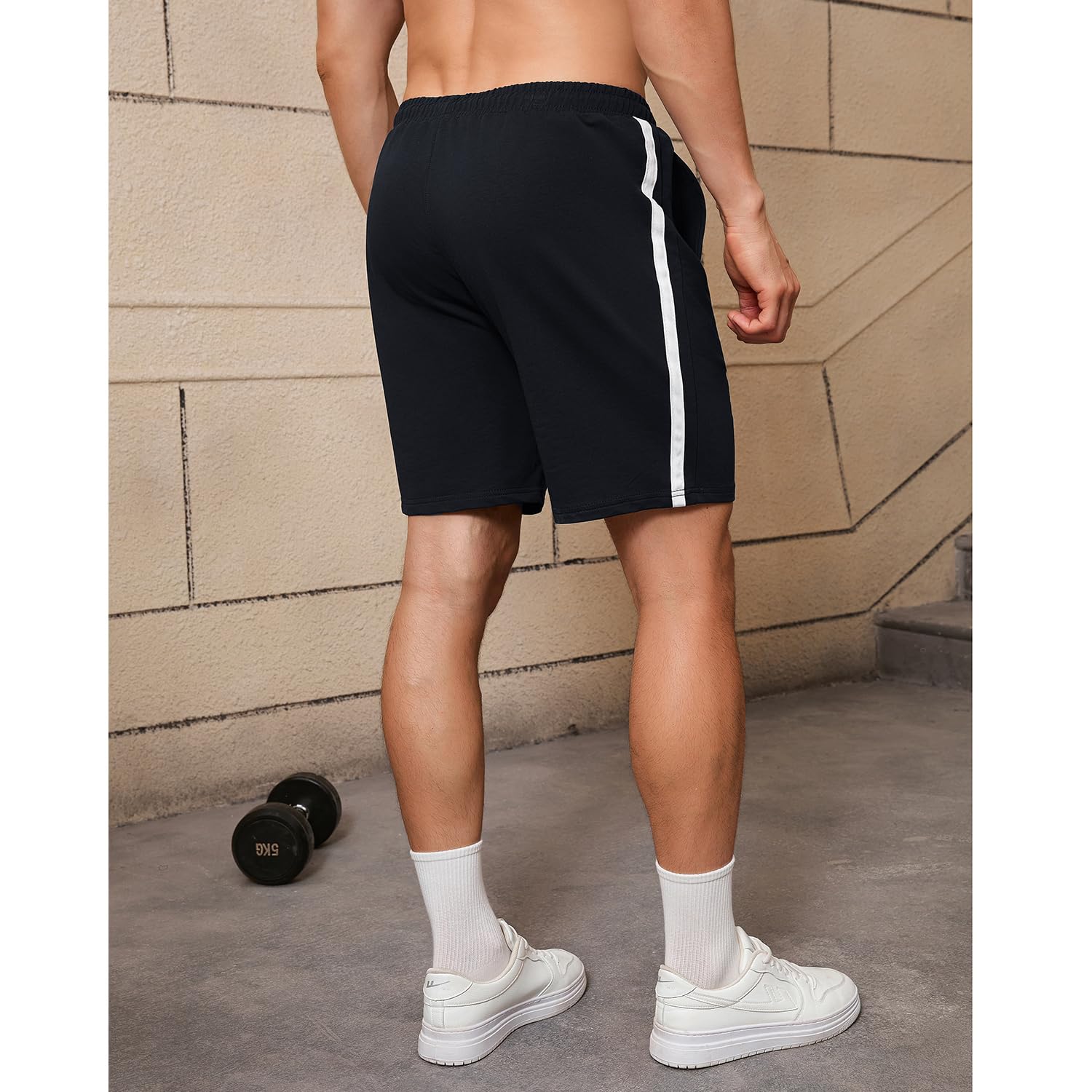 Pantalones Cortos Hombre Algodón Bermuda Transpirable Elásticos Deportivo para Correr Yoga con Bolsillos