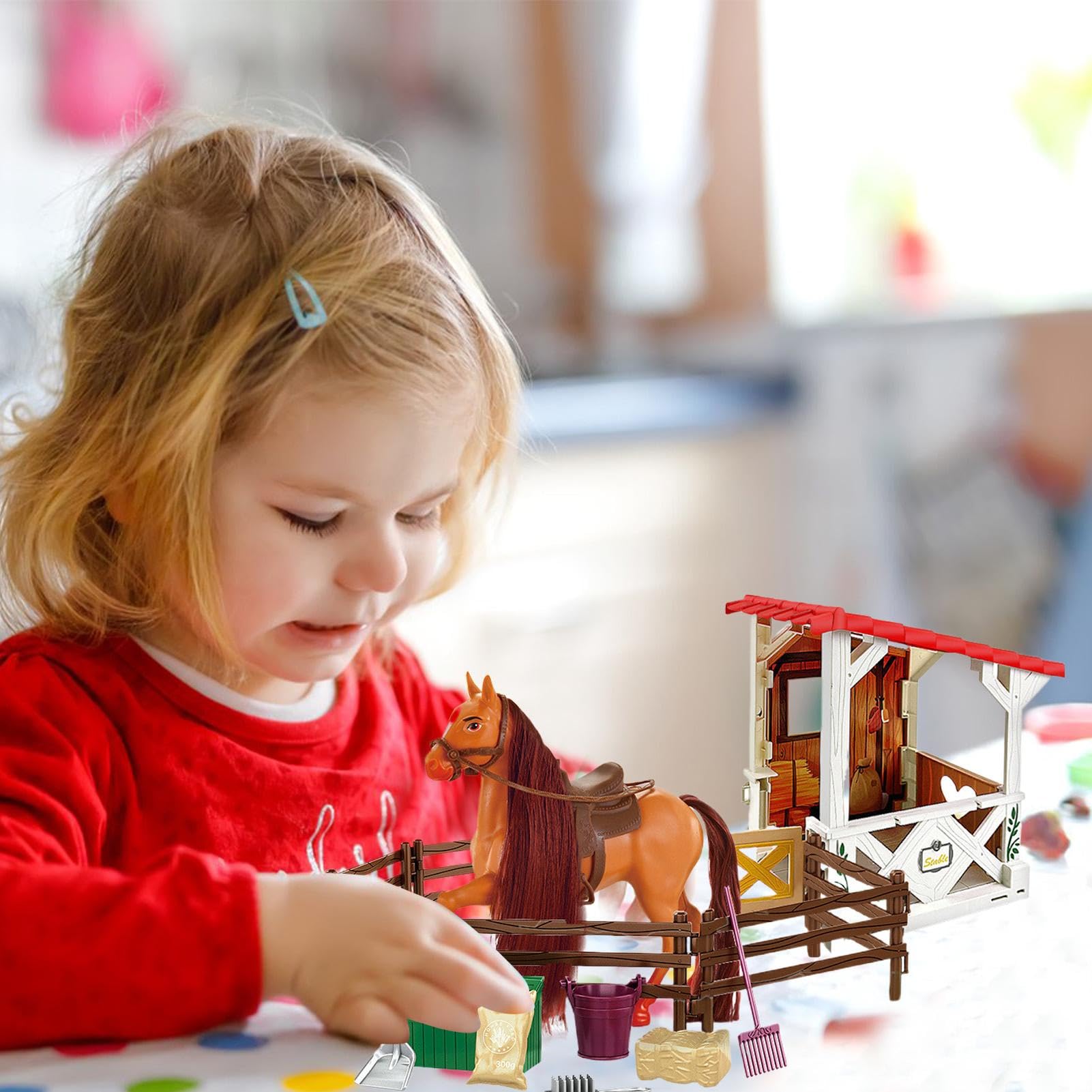 Set Giocattolo Set di Giocattoli Realistico del Club Equestre con della | Per Bambini Piccoli Compleanno Immaginativo Fattoria Con Stalla Figurine E Fienile