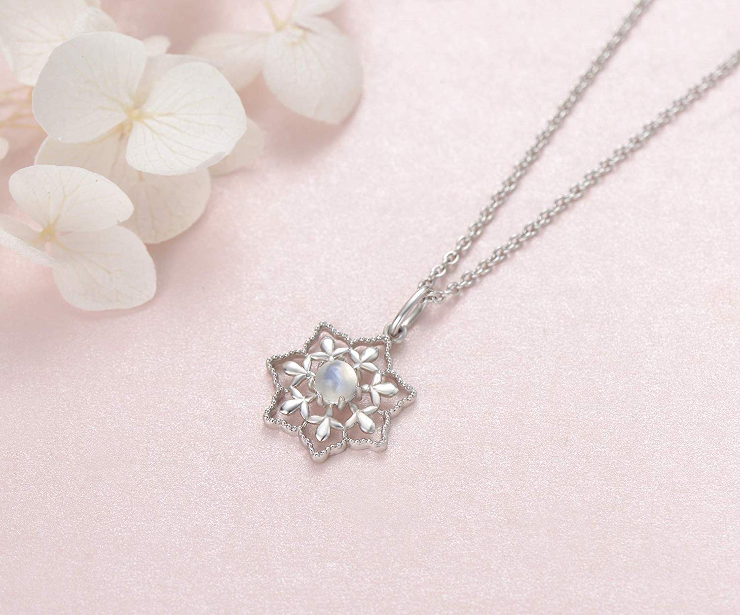 FANCIME Naturale Pietra di Luna Ciondolo Collana Arcobaleno Moonstone Pendente per Donna Ragazze in Argento 925 Gioielli - Catena Lunghezza: 40 + 5 cm