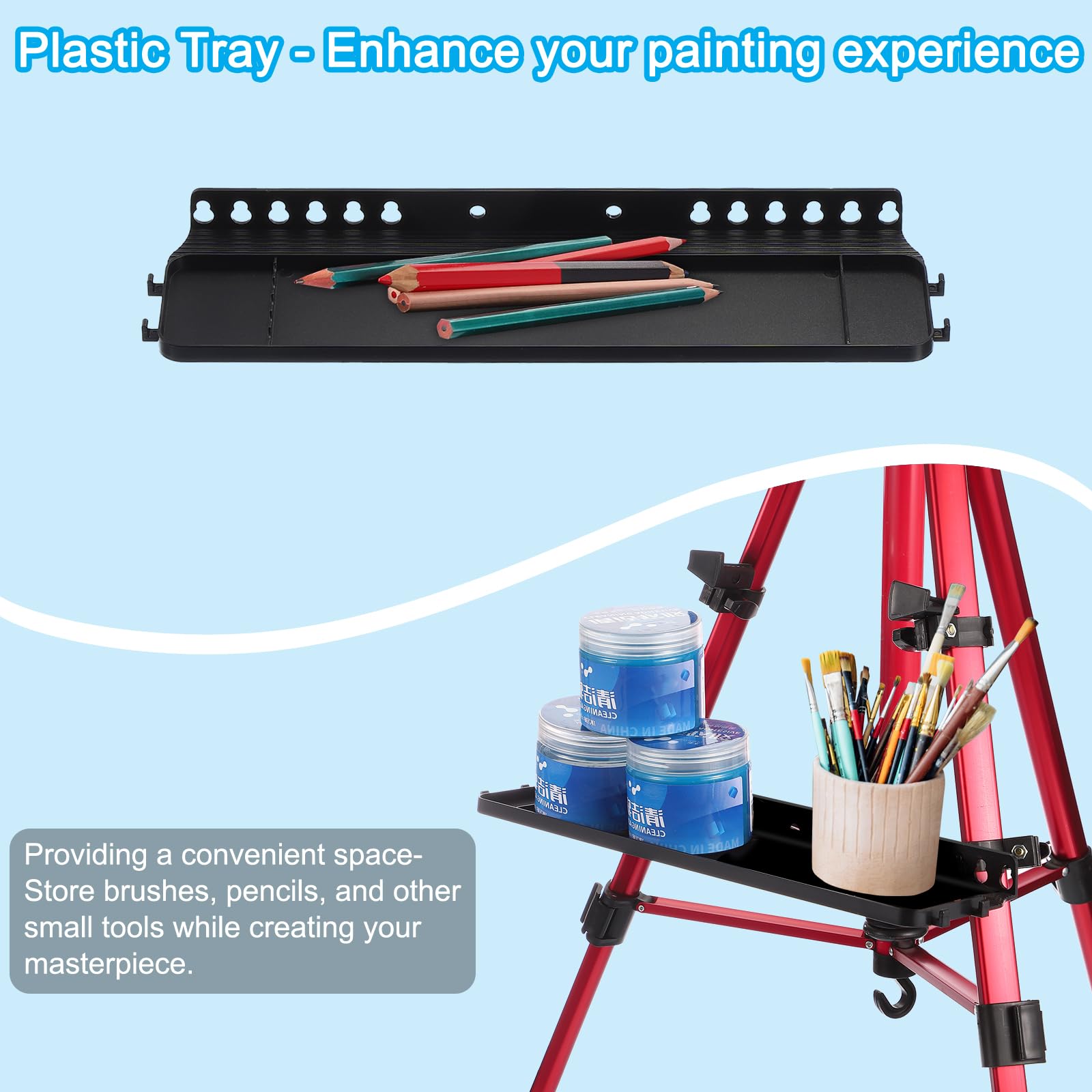 Caballete de pintura ajustable de aluminio de 21 a 61 pulgadas, trípode para artistas, portátil, con bandeja para pinceles y bolsa de transporte, perfecto para uso en mesa/suelo, caballete plateado