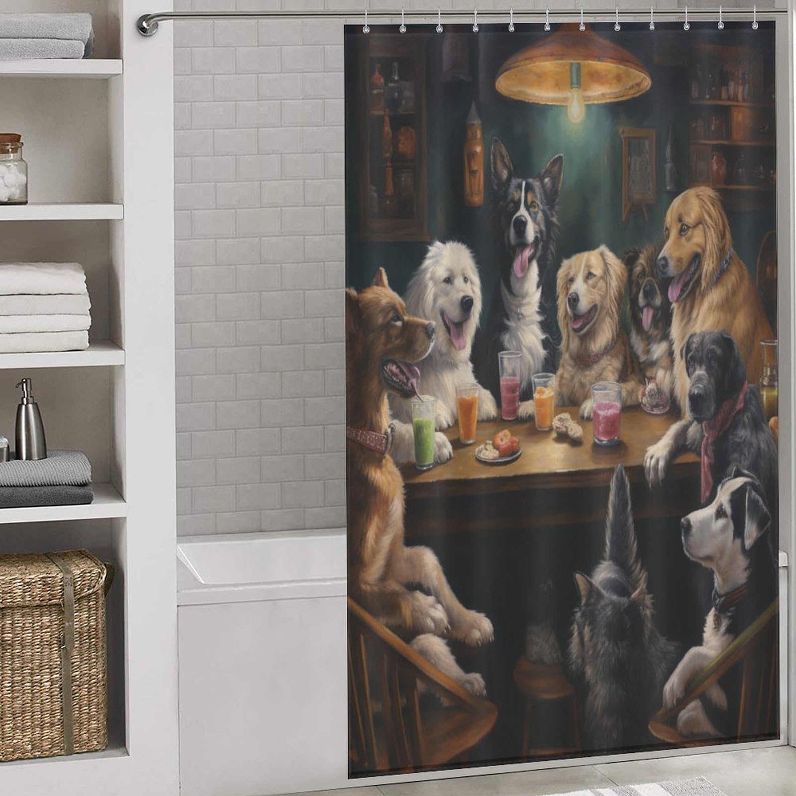 Rideau de douche tissu polyester chien mignon imperméable 140x183cm