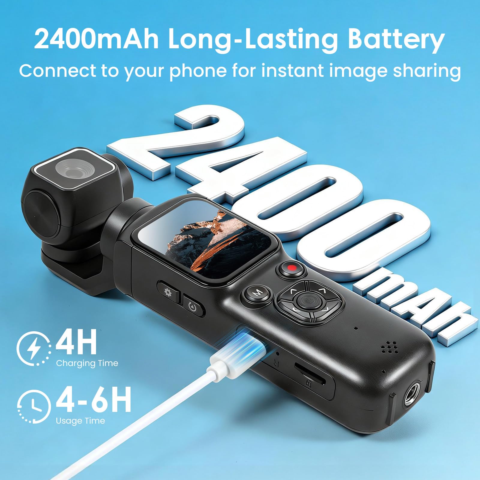 LAMA Vlog Kamera Videokamera 4K 64MP Mini Tragbare Actionkamera mit 320° Gedrehtes Objektiv 64GB Karte, 1,7'' HD-Touchscreen Action cam Körperkamera mit Autofokus & EIS für Vlogging Sport Outdoor