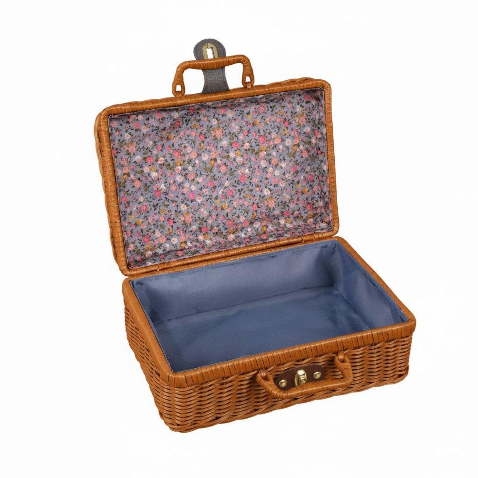 Vintage Design Suitcase With Handle Woven Suitcase Artisanal Appearance Vintage Design Storage Trunk for Bridesmaids, Women, Wedding, Photoshoot Prop 30-21-13cm Classic Blue Floral|Travel-image-49