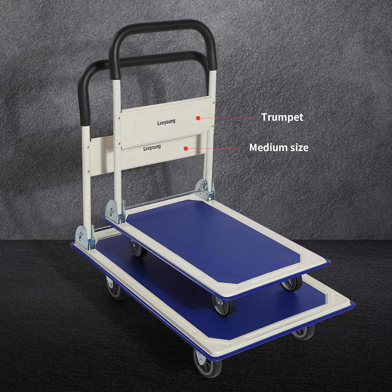 Leeyoung Dolly Cart Folding Moving Platform Hand Truck for Warehouse, Portable Flatbed Cart with Non-Slip Swivel Casters,with Brake (330Lbs Load-Bearing Capacity, Blue): Home Improvement