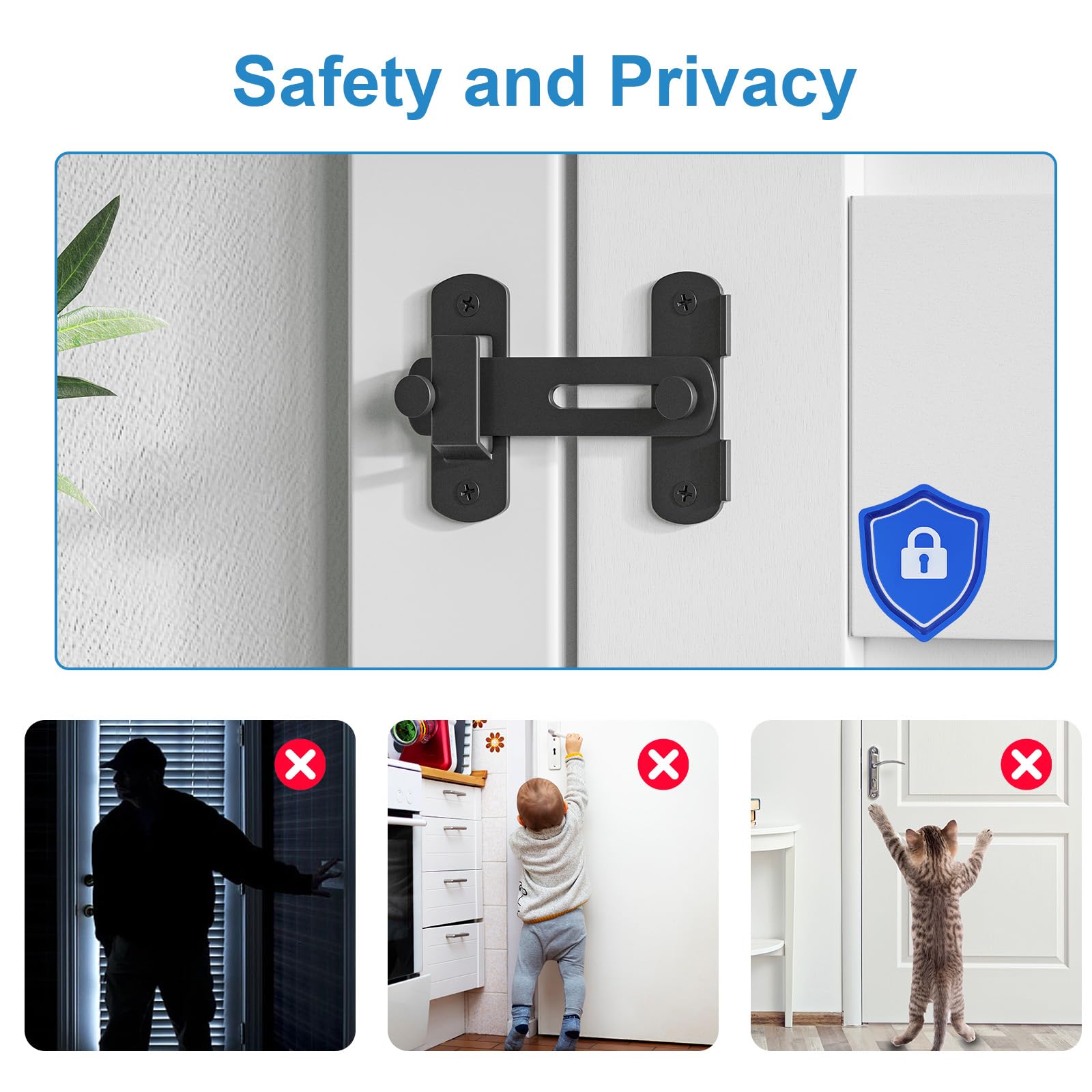 SMARTSTANDARD Barn Door Lock, 180 Degree Flip Sliding Door Latch, Matte Black Steel Gate Latch Hardware, Security Hook Door Lock for Bedroom, Wooden Fence, Pocket Door, Cat Door (Black, 1PCS) 3