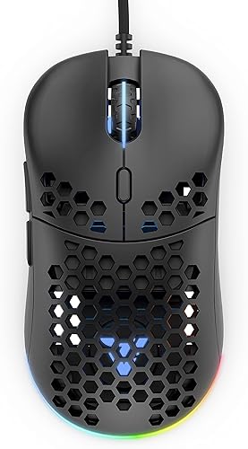 Ronin X - Mouse para juegos para PC (negro sombra, cableado), carcasa de panal simétrica ultraligera  LED RGB  deslizamiento de PTFE  Sensor Pixart