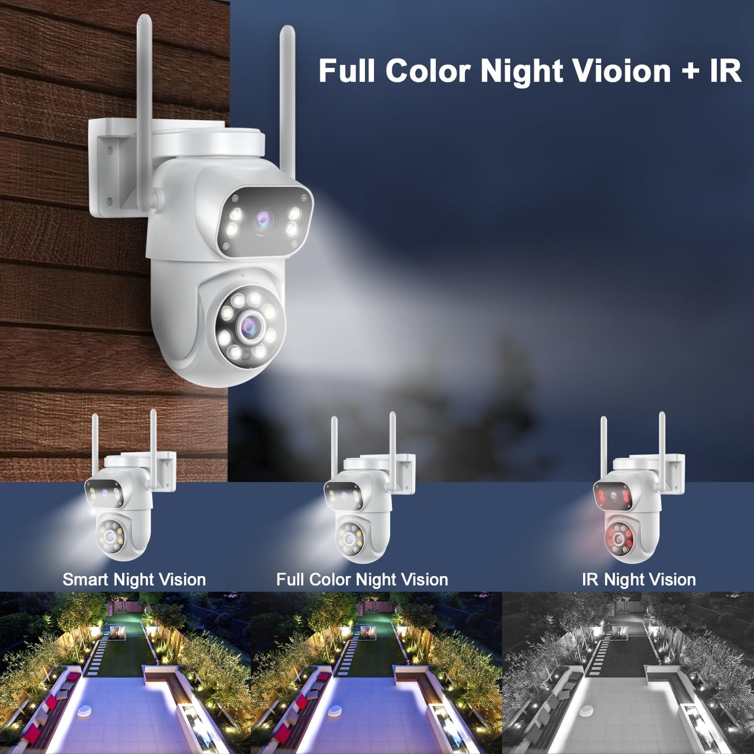 Wireless Dual Lens Surveillance Security Camera Outdoor Indoor, 2.4GHz WiFi PTZ Camera for Home Security, Color Night Vision, Human Detection & AutoTracking, Two Way Audio, Waterproof, SD Slot - Image 5