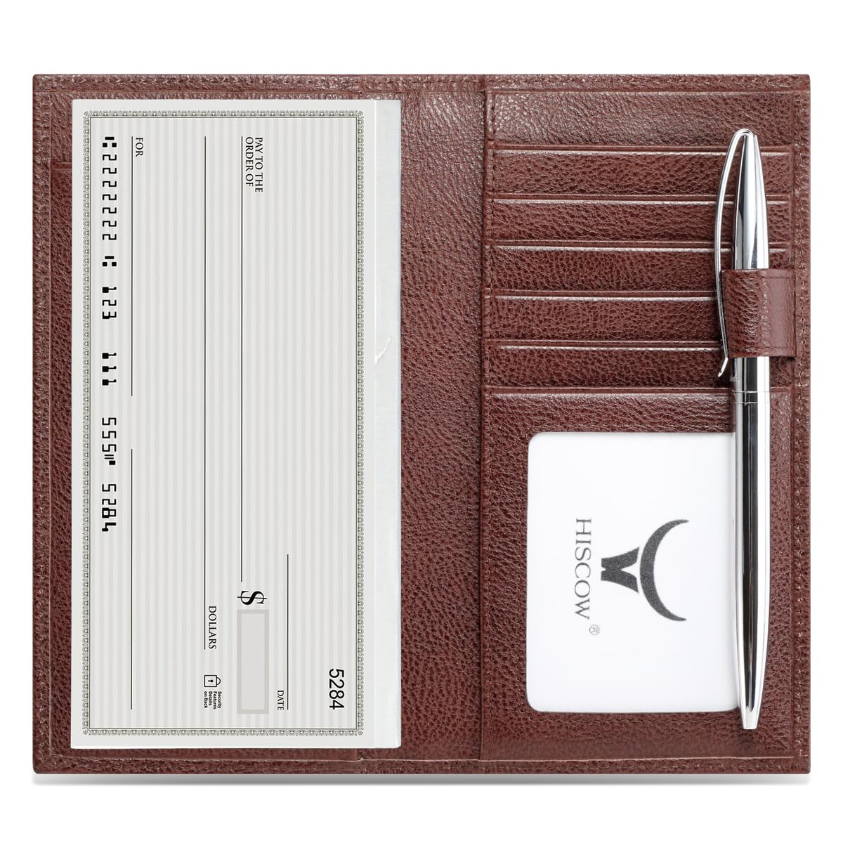 HISCOW Leather Checkbook Cover with Card Slots, Vegetable-Tanned Burgundy