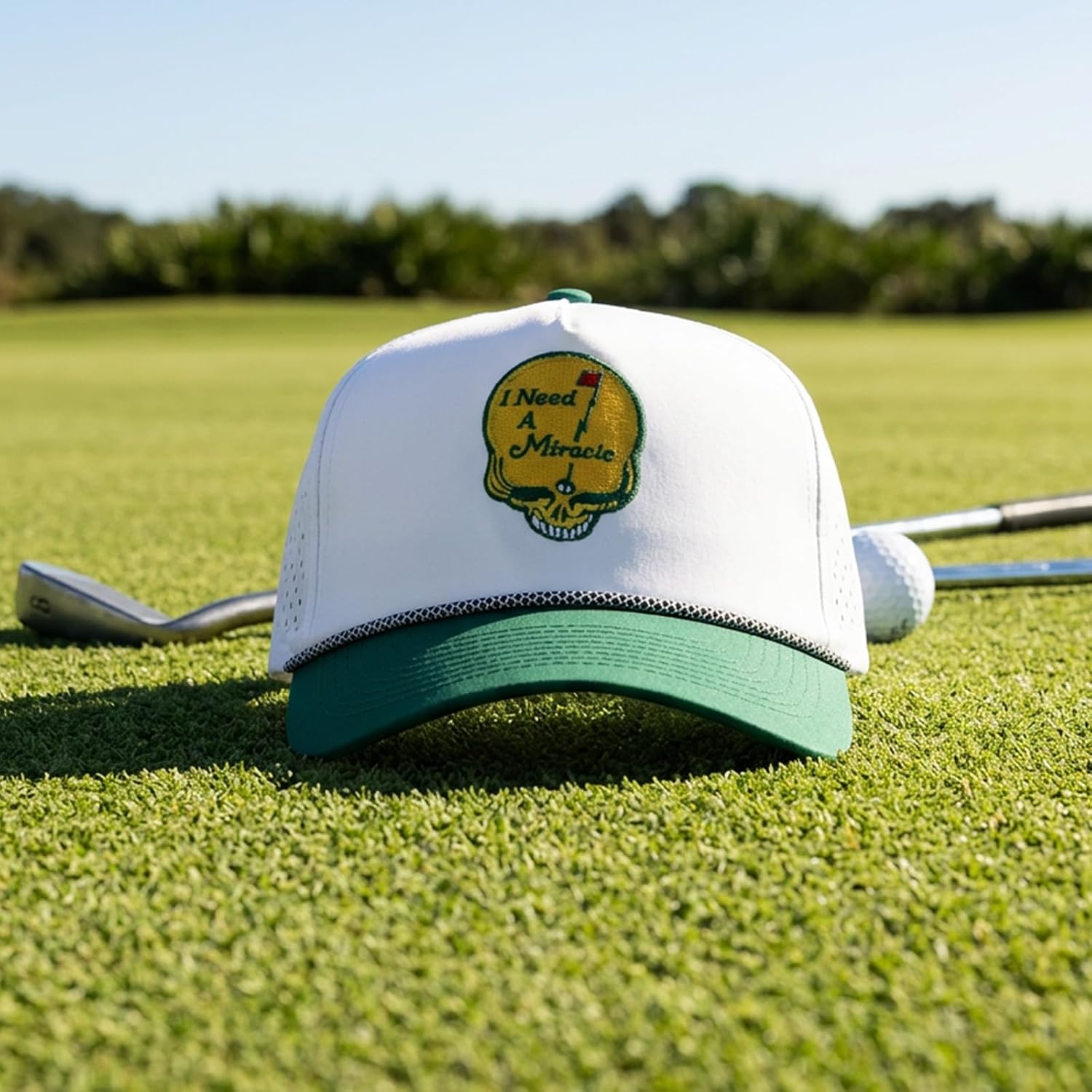 Men's Funny Skull Golf Hat Gifts for Golfers Adjustable Snapback Golf Cap I Need A Miracle Embroidery Baseball Cap