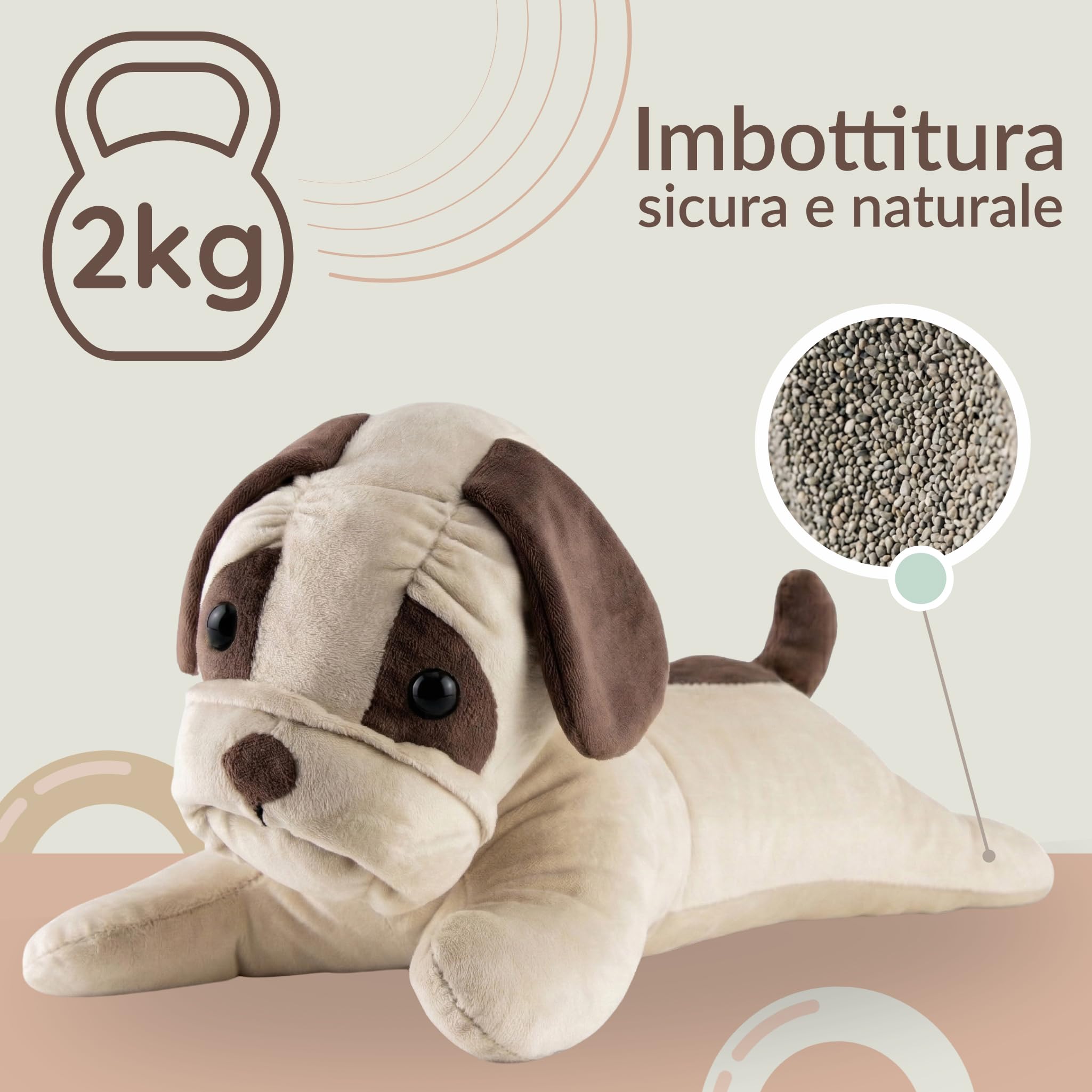 Peluche Ponderato 2 kg Bulldog, Cane Peluche Calmante, Anti Ansia