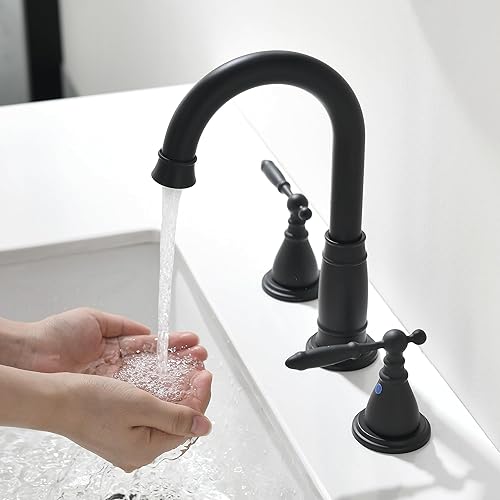 Miniatura 7 de Grifo de baño negro con 3 agujeros, grifos de dos asas de 8 pulgadas para lavabo de baño, grifos antiguos vintage para lavabo con montaje de drenaje