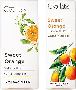 Sweet Orange Essential Oil for Diffuser &amp; Sweet Orange Oil Roll On Set - 100% Natural Aromatherapy Grade Essential Oils Set - 2x0.34 fl oz - Gya Labs