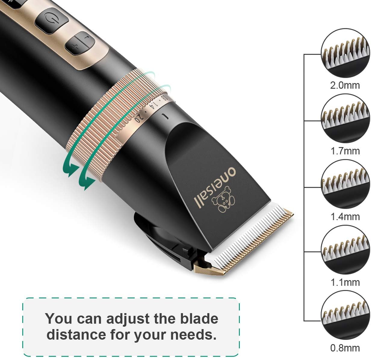 oneisall Dog Clippers Professional, 2-Speed Quiet Rechargeable Cordless Pet Grooming Hair Clippers Set for Small and Large Dogs Cats-Black