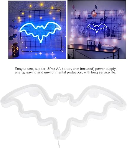 Miniatura 8 de Letrero de neón de murciélago de Halloween, decoración de Halloween, letrero de neón LED para decoración de pared, funciona con pilas para fiesta de