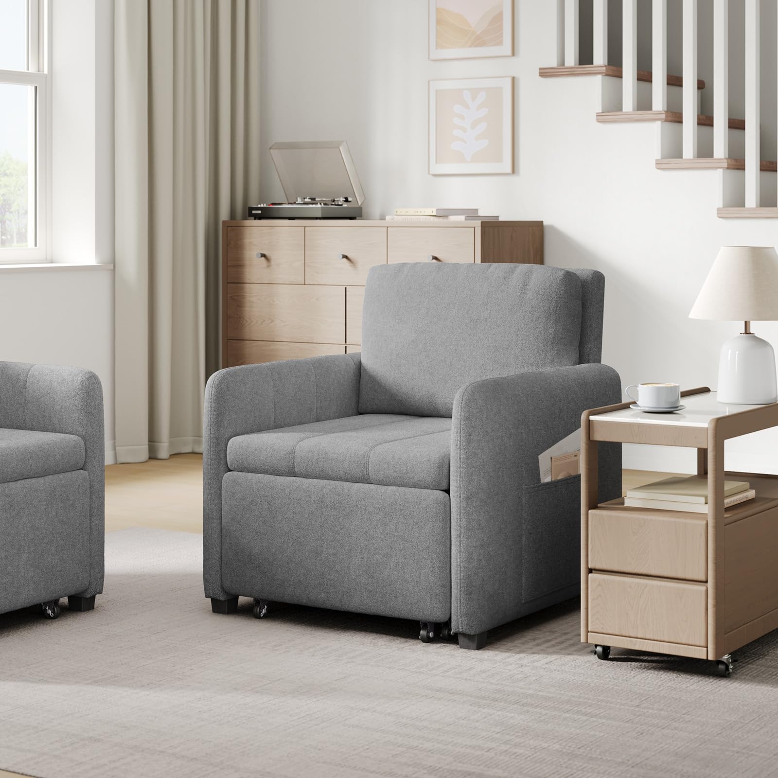 WOLTU 3-in-1 Divano Letto, Poltrona Letto Trasformabile, Grigio Chiaro | con Reclinazione a 5 Posizioni, Divano Singolo Pieghevole per Piccoli Spazi, Chaise Lounge, Tessuto in Spugna Traspirante