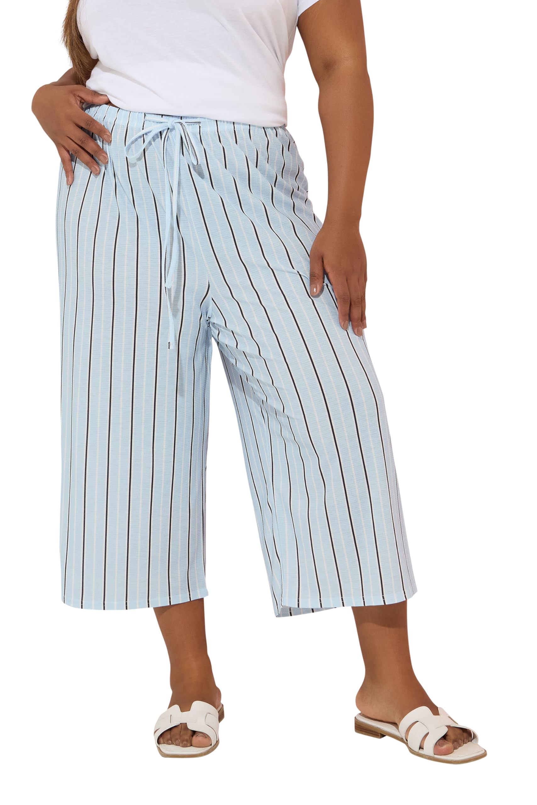 Yours Curve & Black Stripe Culottes - Women's - Plus Size Curve