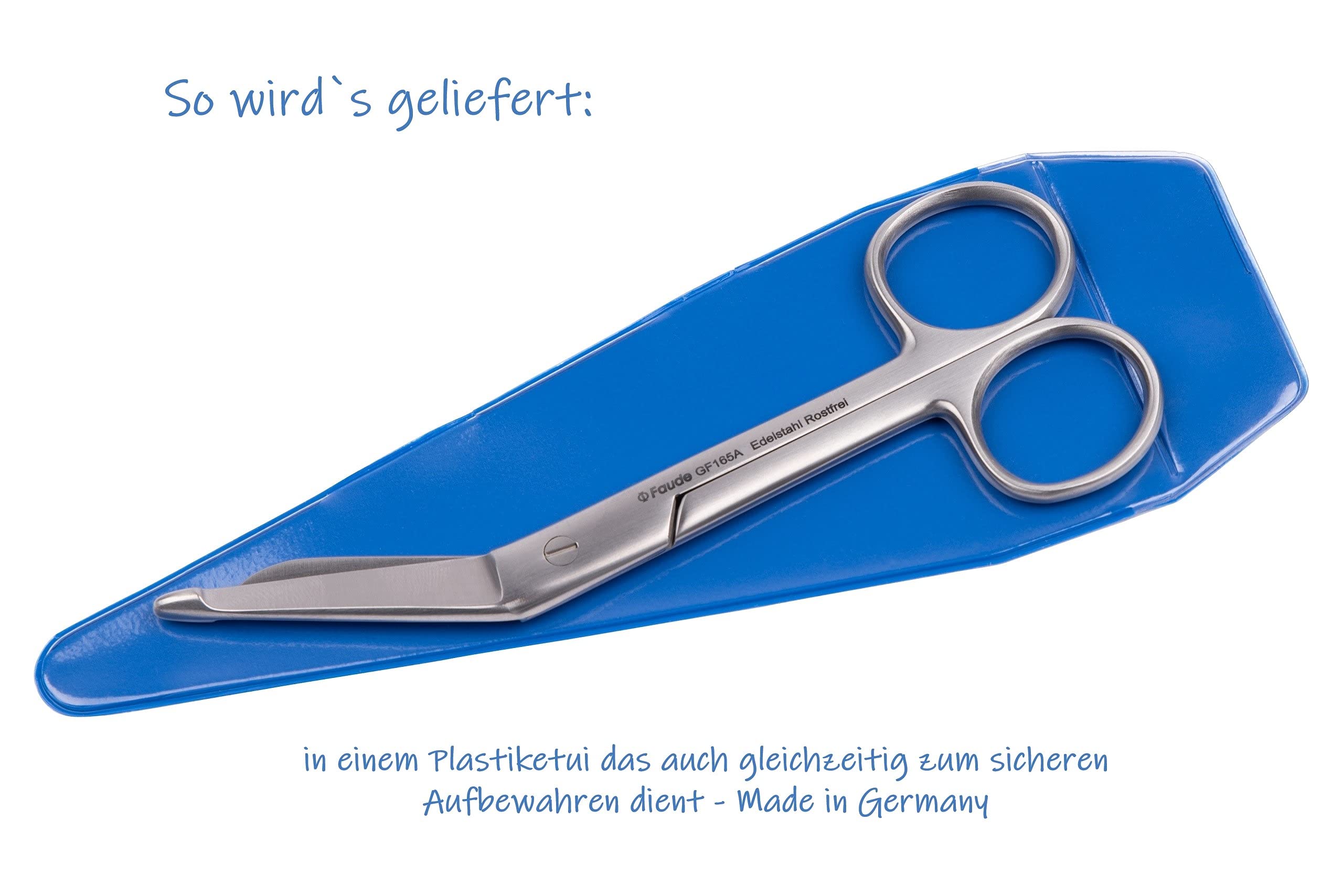 Hochwertige Faude Verbandschere nach Lister - für Verband, Pflaster und Kleider, rostfreier Edelstahl (mittel 14,5cm)