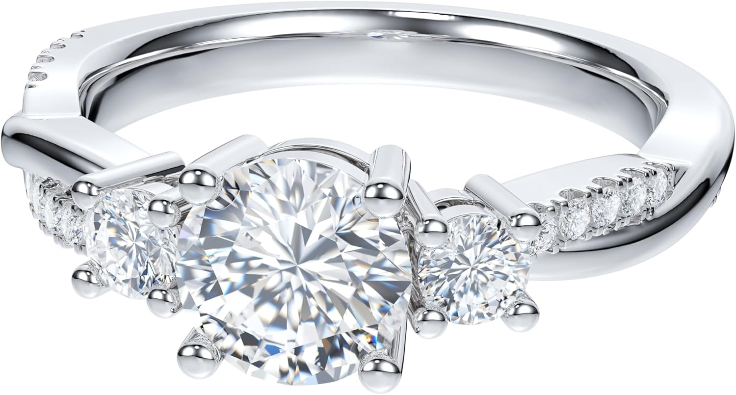 THELANDA Sterling Silver Moissanite 3-Stone Engagement Ring 1.0 CT Center Petite Twisted Vine Promise Bridal Ring for Women - Image 3
