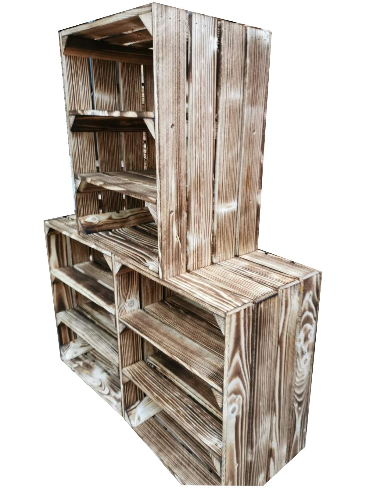 4 Vintage Holzkisten Geflammt - 50x40x30cm Obstkisten Mit Ablagefach