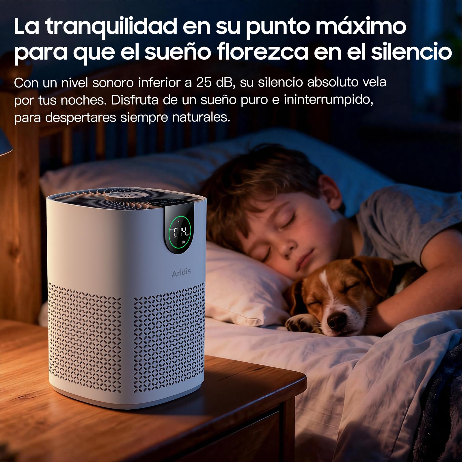 Purificador de Aire con Filtro HEPA - Filtro para Habitaciones Polen, Alergias, Olores y Pelo de Mascotas, con Esponja de Aromaterapia, 7.2W y 3 Velocidades, Silencioso Versión Mejorada