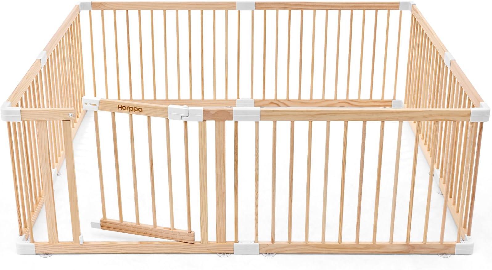 HARPPA Baby Gate Playpen Wooden Playpen for Babies and Toddlers Large Play Yards Baby Fence Play Area 60 x 71.5 x 24 inch