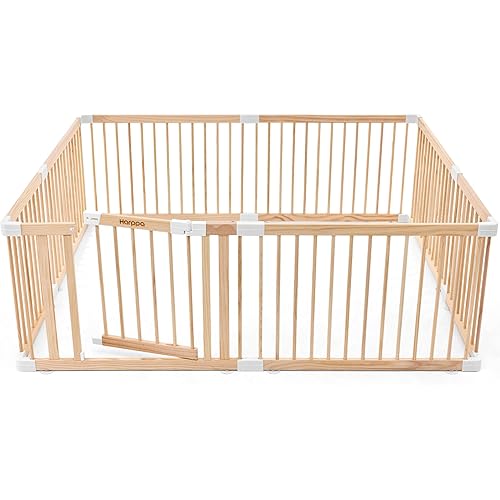 HARPPA Baby Gate Playpen Wooden Playpen for Babies and Toddlers Large Play Yards Baby Fence Play Area 60 x 71.5 x 24 inch