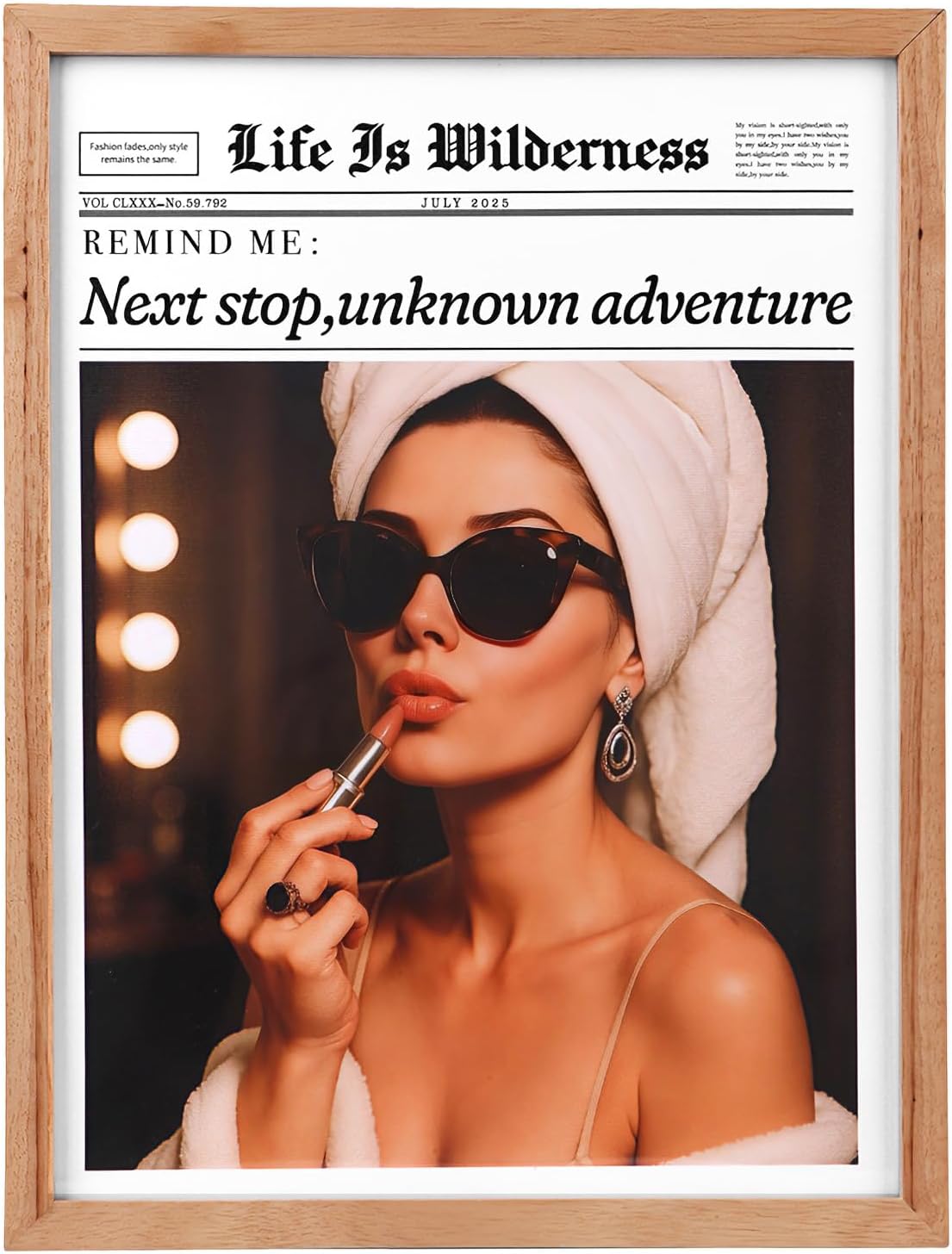 12x16 Natural Oak Frame Canvas Wall Art, Retro Pattern Framed Canvas Prints One Set Wall Decor for Bedroom Headboard, Living Room, Bathroom, Hallway, Corridor