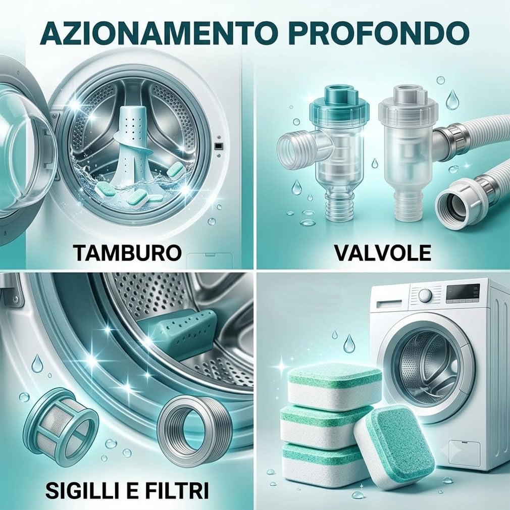 ReviveDrum Lavatrice Professionali per Peli Animali e Biofilm, 24 Pezzi Detergente Cura Lavatrice a Azione Profonda Enzimi, Compatibile con Carica Frontale e Dall'alto