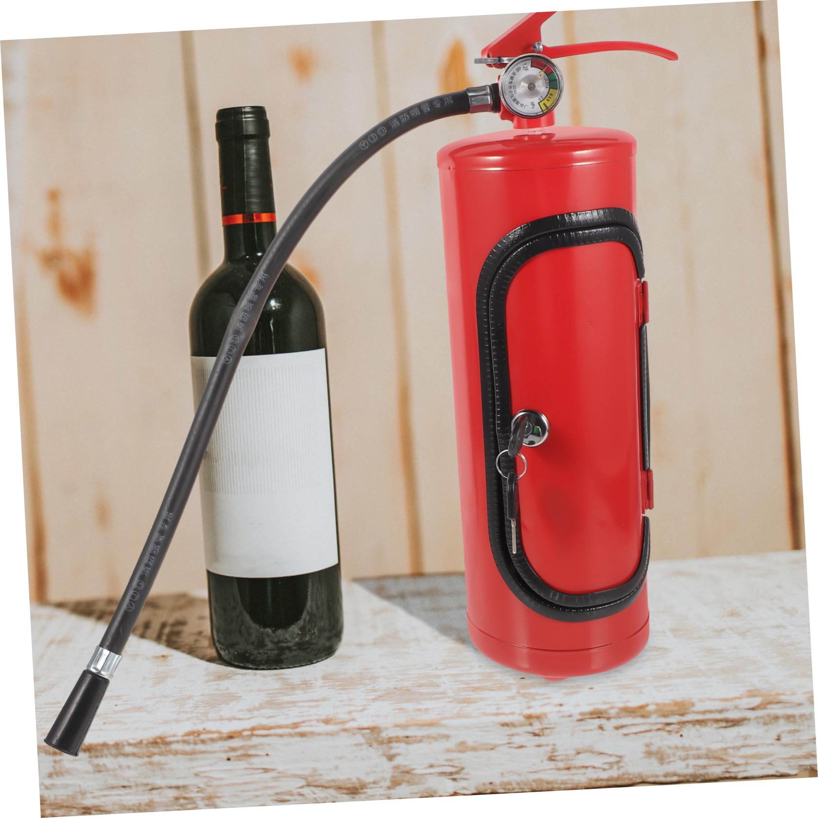 BETOOKY Feuerlöscher Weinkiste Metall Rotwein Aufbewahrungsbox Geschenk Feuerwehrmann Dekorativer Weinhalter für Zuhause und Bar