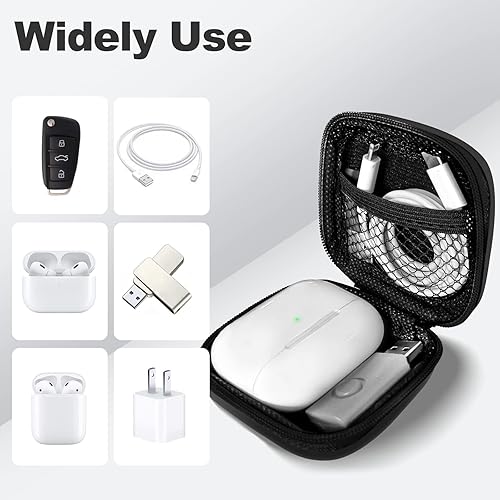 Miniatura 3 de Estuche cuadrado para auriculares, portátil, de EVA, bolsa de almacenamiento, accesorios para teléfono celular, organizador con mosquetón para