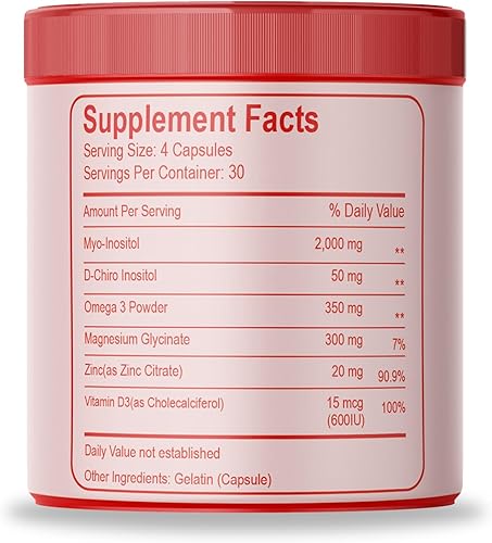 Miniatura 9 de Myo & D-Chiro Inositol Cápsulas Multivitamínicas, 2000 mg de mio-inositol y 50 mg de D-Chiro Inositol 40:1 mezcla, suplemento de vitamina B8