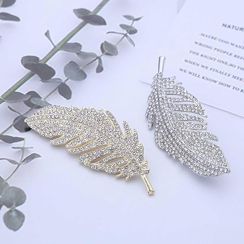 Miniatura 5 de Broche de plumas de diamantes de imitación, broche de hoja de cristal dorado, broches de plumas, pin de solapa, broches de hojas de diamante,