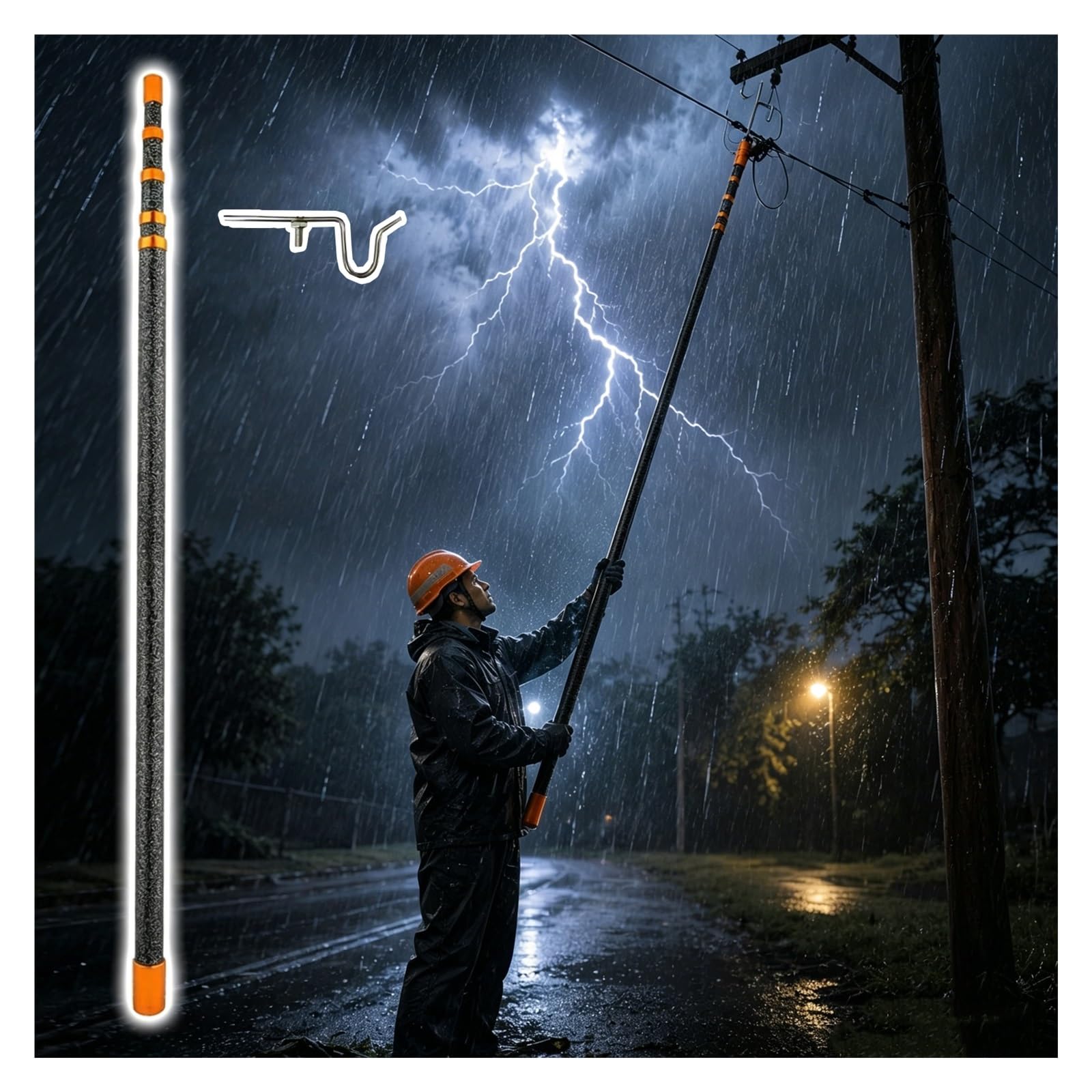 MZZKFC 45KV High-Voltage Fiberglass Insulated Telescopic Pole，Insulation Operating Rod with Hookhead for Electrical，7 10 13 16 20 23 26 30ft Lineman Hot Stick(F-type head,4m/13.1 ft)