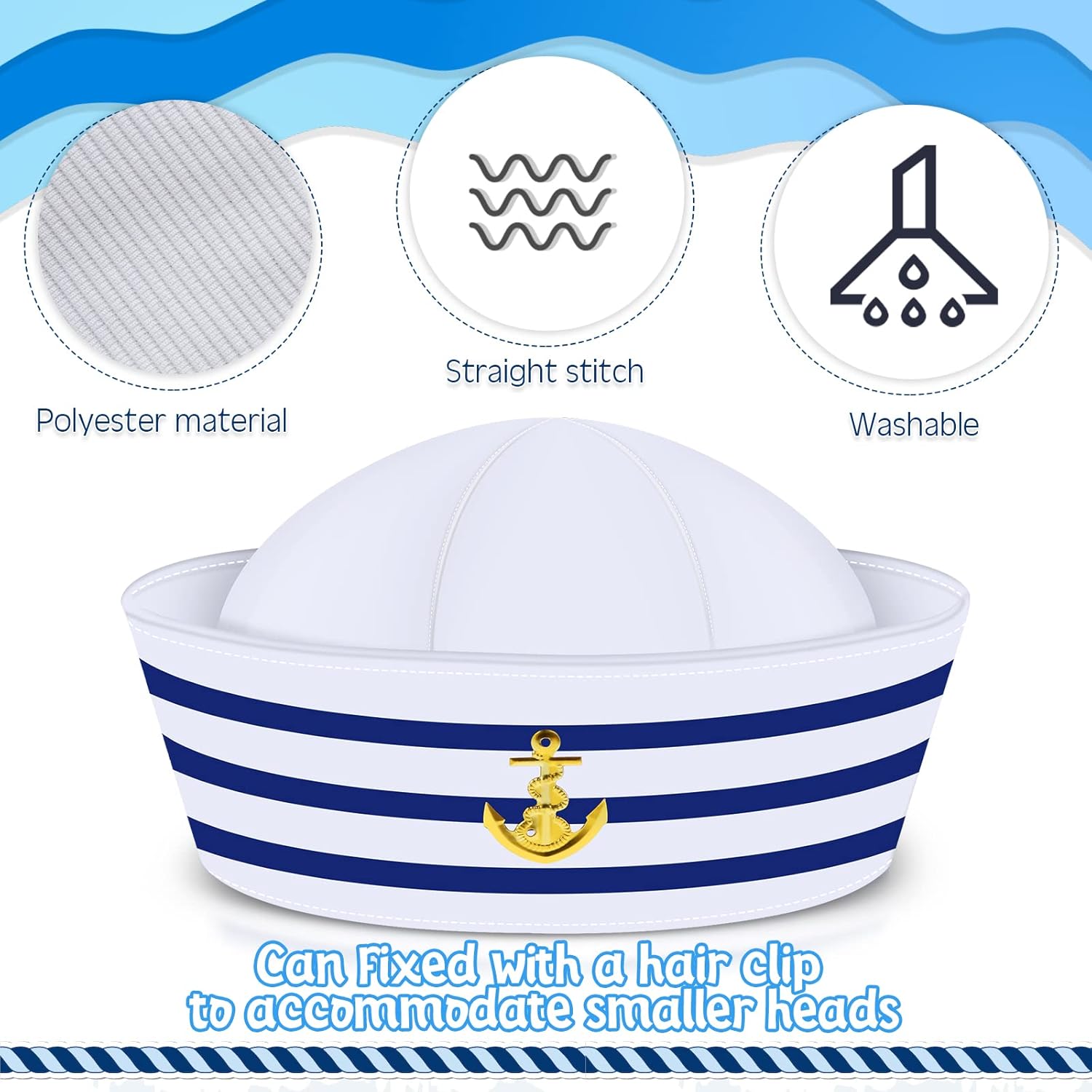 12 Pieces Sail Hats Blue with White Captain Sailor Hat for Men Women Costume Accessory Dressing up Party