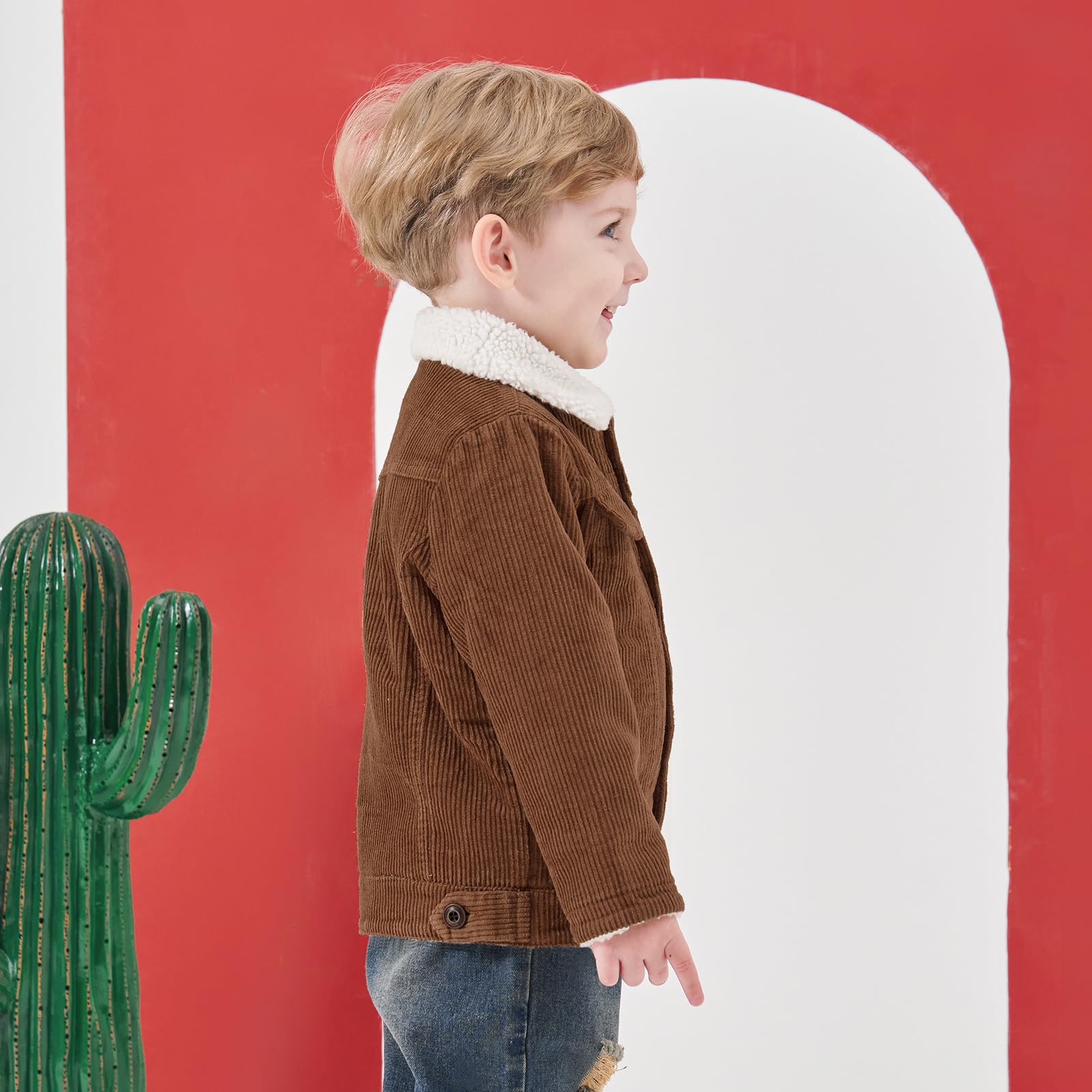 Volunboy Chaqueta de pana para bebé, abrigo de invierno de forro polar para niños, forro de sherpa, con botones, ropa cálida para exteriores