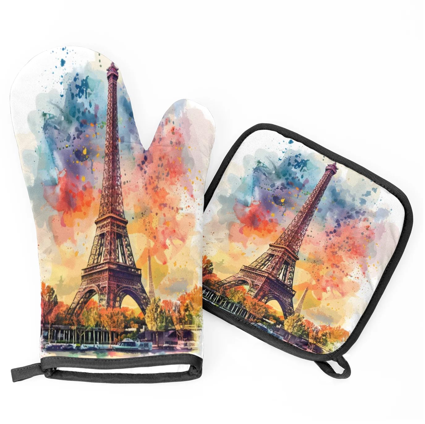 Watercolour Tower Oven Mitts Kitchen Oven Gloves for Cooking Baking Heat Proof Lining Cotton Kitchen Potholder Mittens Pot Holders Hot Pads for Chef Women Men