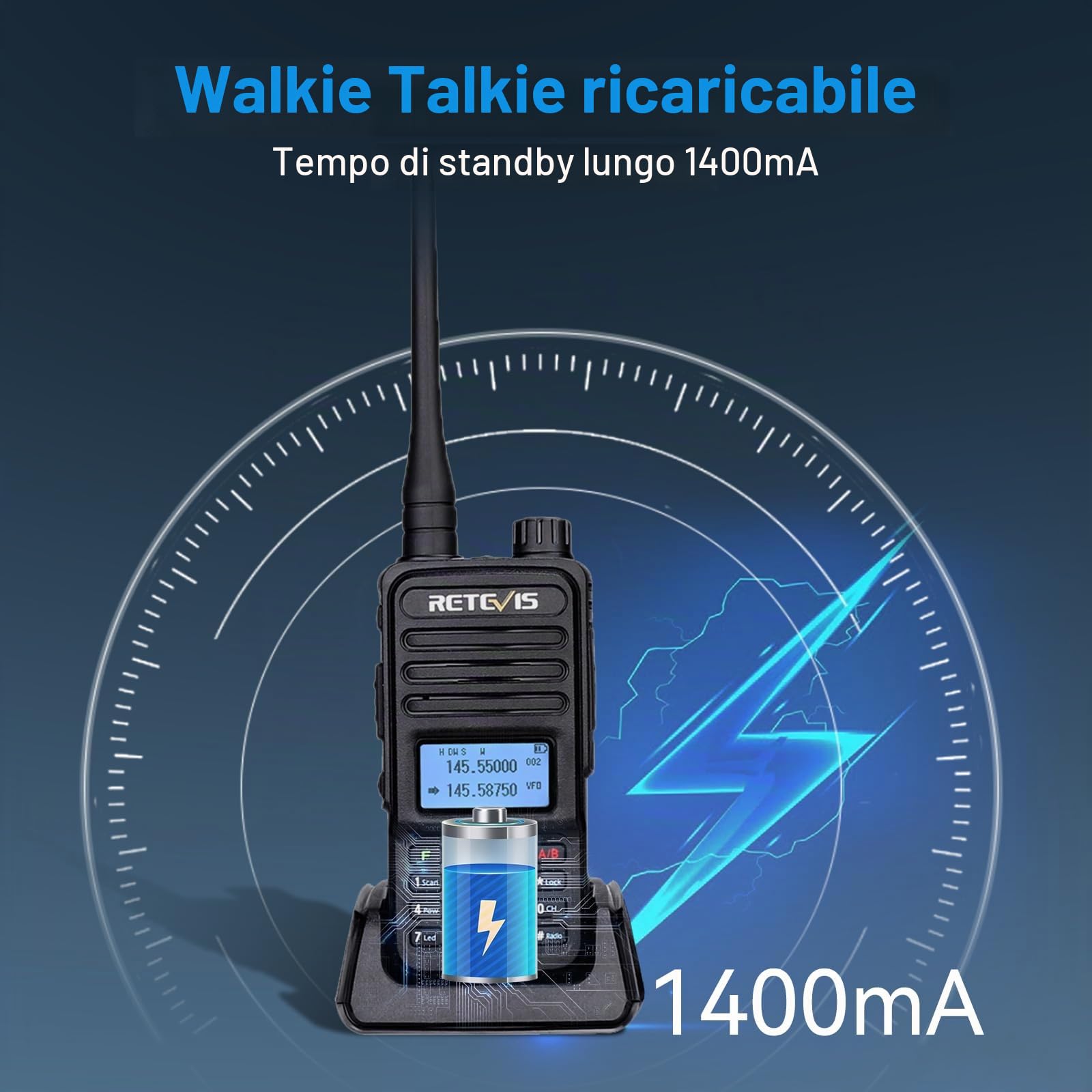 Retevis RT85 Walkie Talkie a Lungo Raggio, Radio Ricetrasmittenti Dual Band, 200 Canali DTMF 1400mAh Torcia LED; Professionali Walkie-Talkie Ricaricabili per Caccia, Escursionismo (Nero, 2Pz)