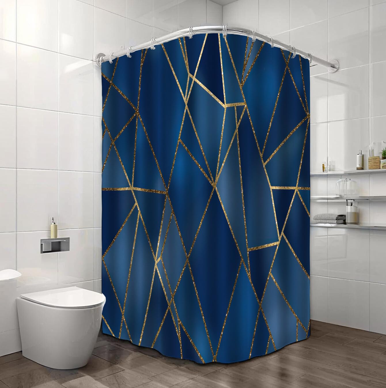 Rideau De Douche Ligne Polygone Géométrie Abstraite Tissu Imperméable Lavable avec Crochets Anti Moisissure en Polyester Rideau Douche pour Salle De Bain