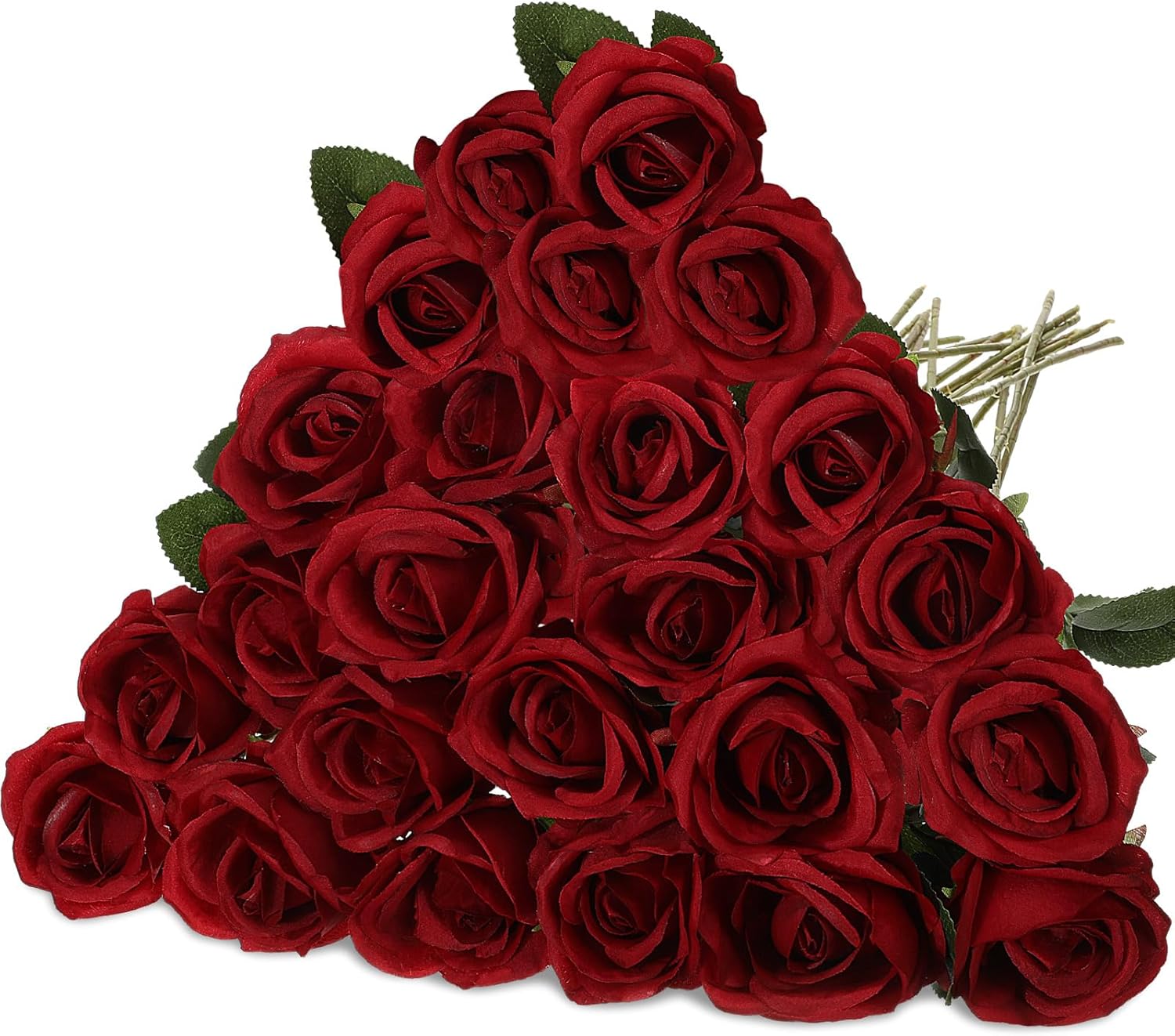 Hotop 20 Pcs Rose Artificial Flowers with Long Stem Realistic Silk Roses Bulk Real Touch Plastic Bouquet of Roses for Home Bridal Wedding Party Table Centerpieces Decorations(Wine Red)