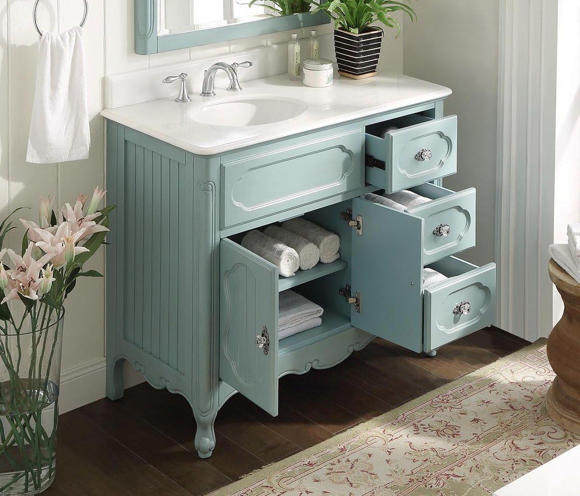42” Victorian Cottage Style Light Blue Knoxville Bathroom Sink Vanity Model # GD-1509LB-42