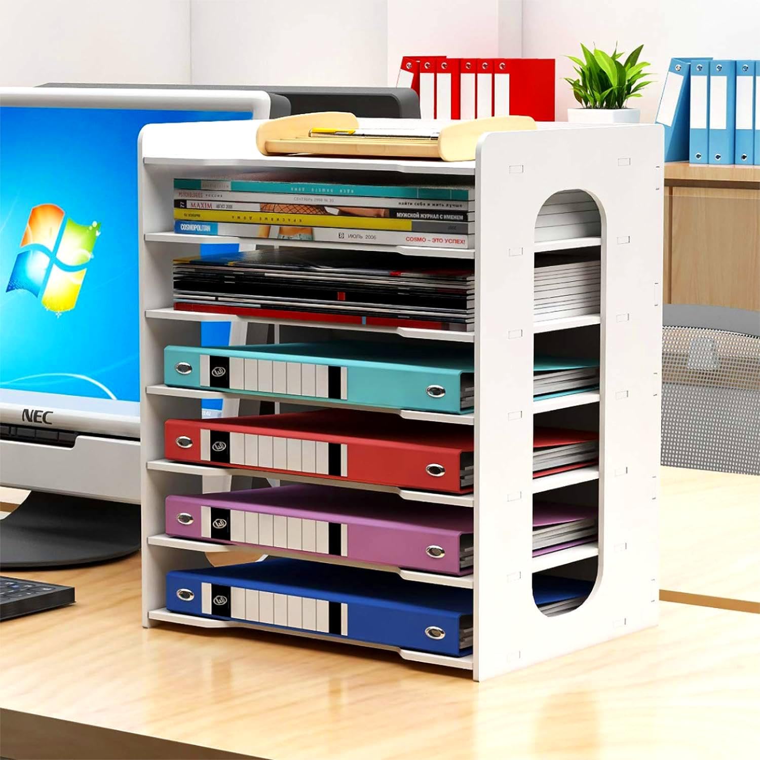 PUNCIA A4 Dokumentenablage 7 Ablagefächer aus PVC Briefablage Papierablage | Schreibtisch Datai Organizer Ablagesystem Aktenaufbewahrung Dokumentenhalter für Büro Arbeitszimmer Schule Office