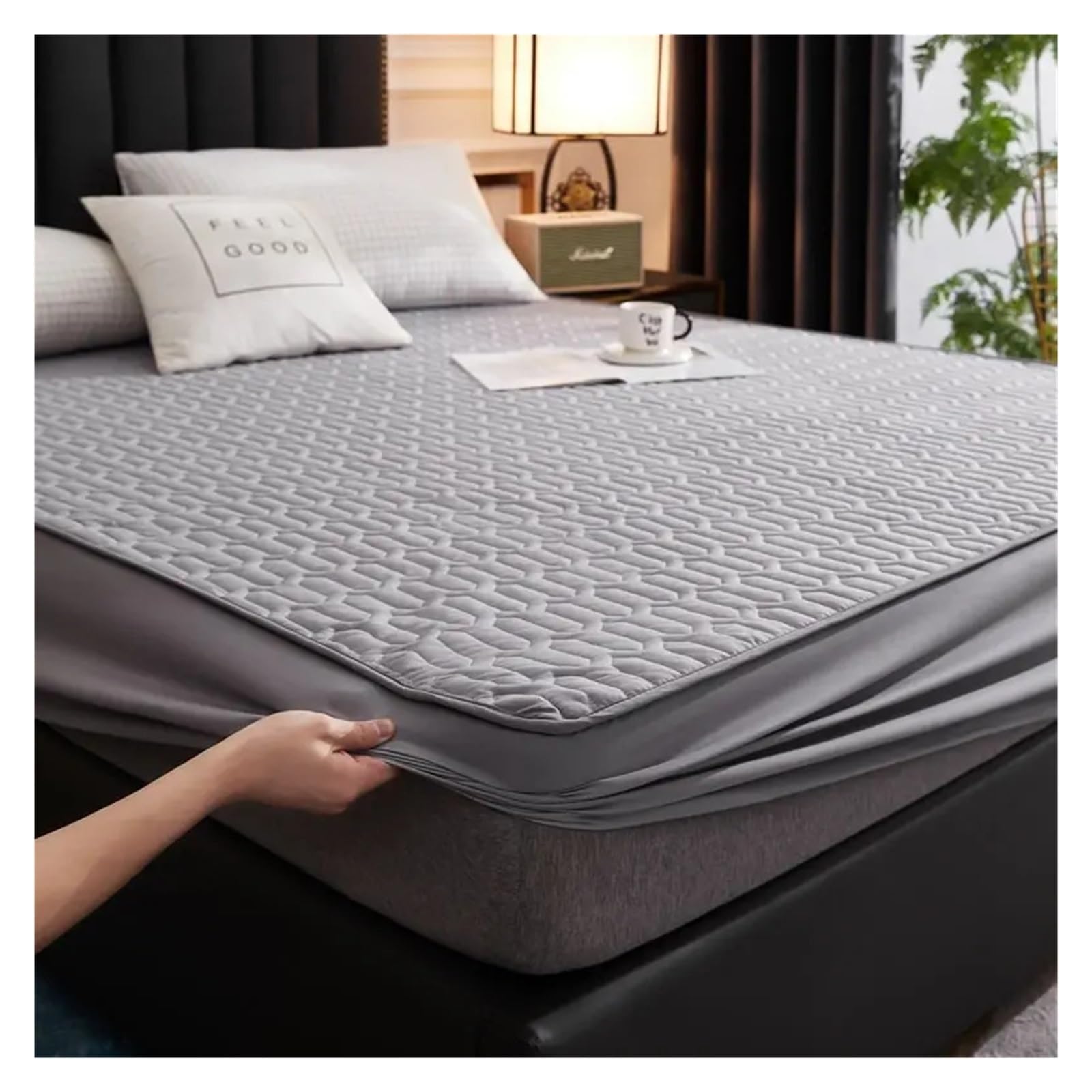 Sobrecolchón Acolchado de Microfibra Funda de colchón Suave y Agradable a la Piel, algodón Lavado Acolchado, Sábana Ajustable Impermeable, Funda Protectora de colchón(180x200cm)