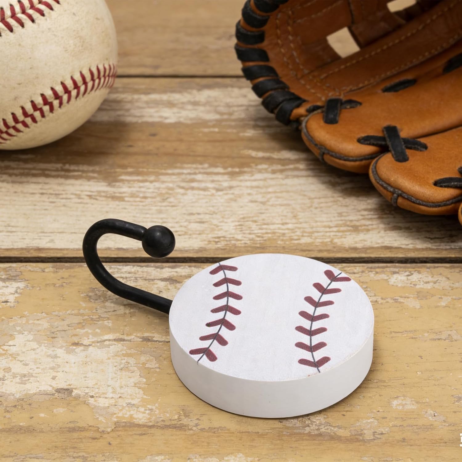 4 Pack Vintage Baseball Wood Coat Hooks Sports Decor Hooks image 3