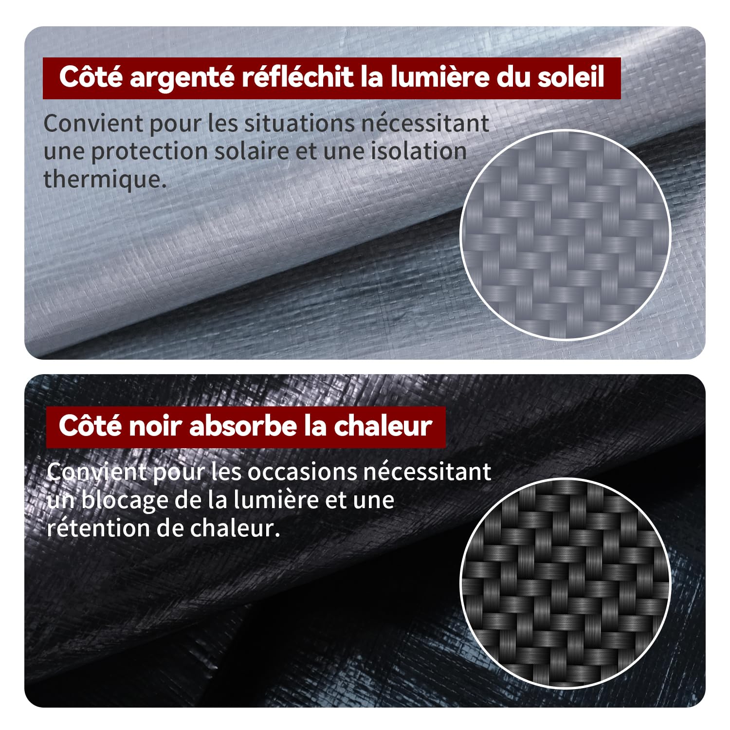 Bâche Imperméable Bâches de Protection en Polyéthylène 140g/m² Robuste 5x6m Étanche Renforcé Trou Soudé Résistant à la déchirure Toit Polyvalent Pool Truck RV Camping Tente Jardin Argent/Noir.