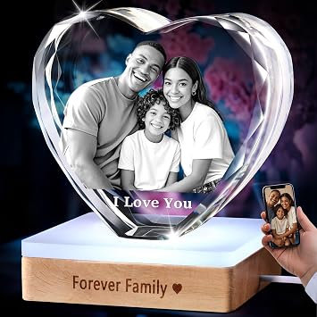 3D Crystal Photo Personalized 3D Picture in Crystal - Valentine Gift for Women Girl Friend Her Wife Mom Him Boy Friend Husband Dad Couples Wedding Anniversary Engagement Pet Memorial Gifts Laser Etched Picture