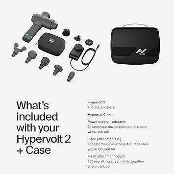 Hypervolt 2 - Featuring Quiet Glide Technology - Handheld Percussion Massage Gun | 3 Speeds, 5 Interchangeable Heads | Helps Relieve Sore Muscles and Stiffness (Hypervolt 2 w/Carrying Case)
