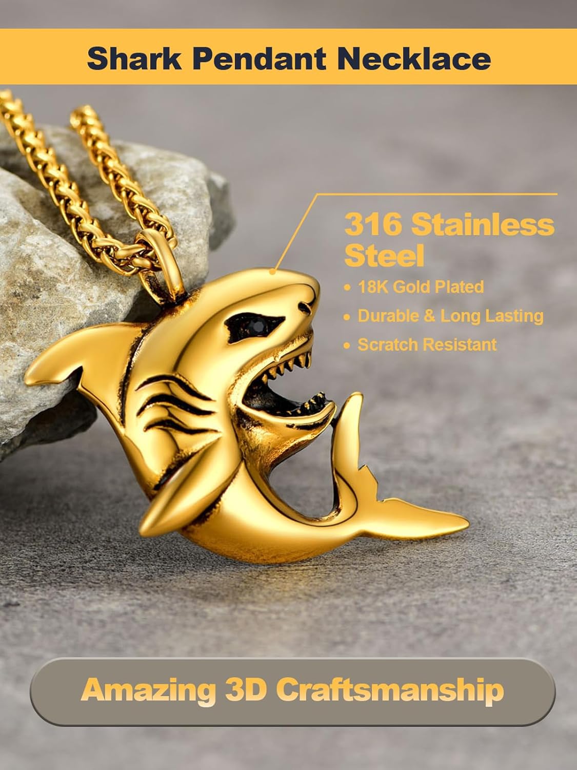 U7 Stainless Steel Shark Necklaces,18K Gold Plated Dolphin/Swordfish/Shark Pendant Necklace,Punk Mens Jewelry - Image 5