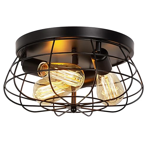 Farmhouse Flush Mount Ceiling Light Black Ceiling Light Fixtures 3-Light