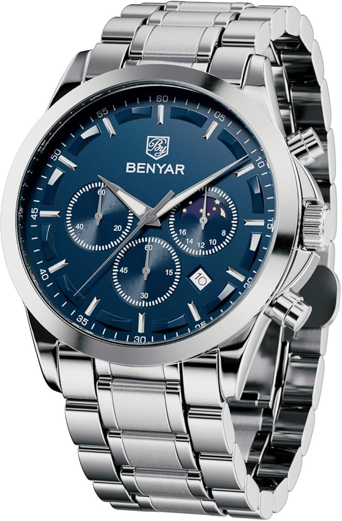 BENYAR Relojes Hombre Analógico Cuarzo Cronografo Impermeable Relojes de Pulsera Luminoso Fecha Moda Casual Diseñador Reloj Elegante Regalo para Hombre