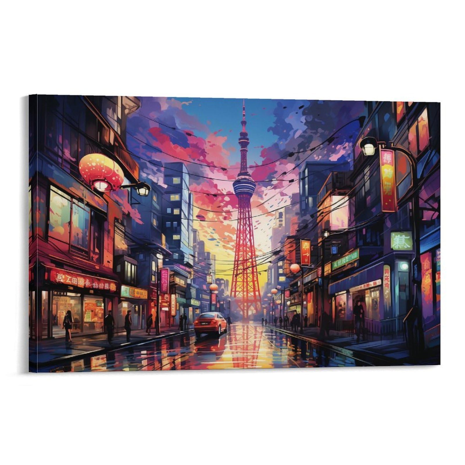 CPLVKWRQJ Bright Magical Colorful Single Vibrant Tokyo Street at Night Canvas Print - Office Wall Focal Art Fade Resistant Statement Piece Ready to Hang 20x30inch(50x75cm)